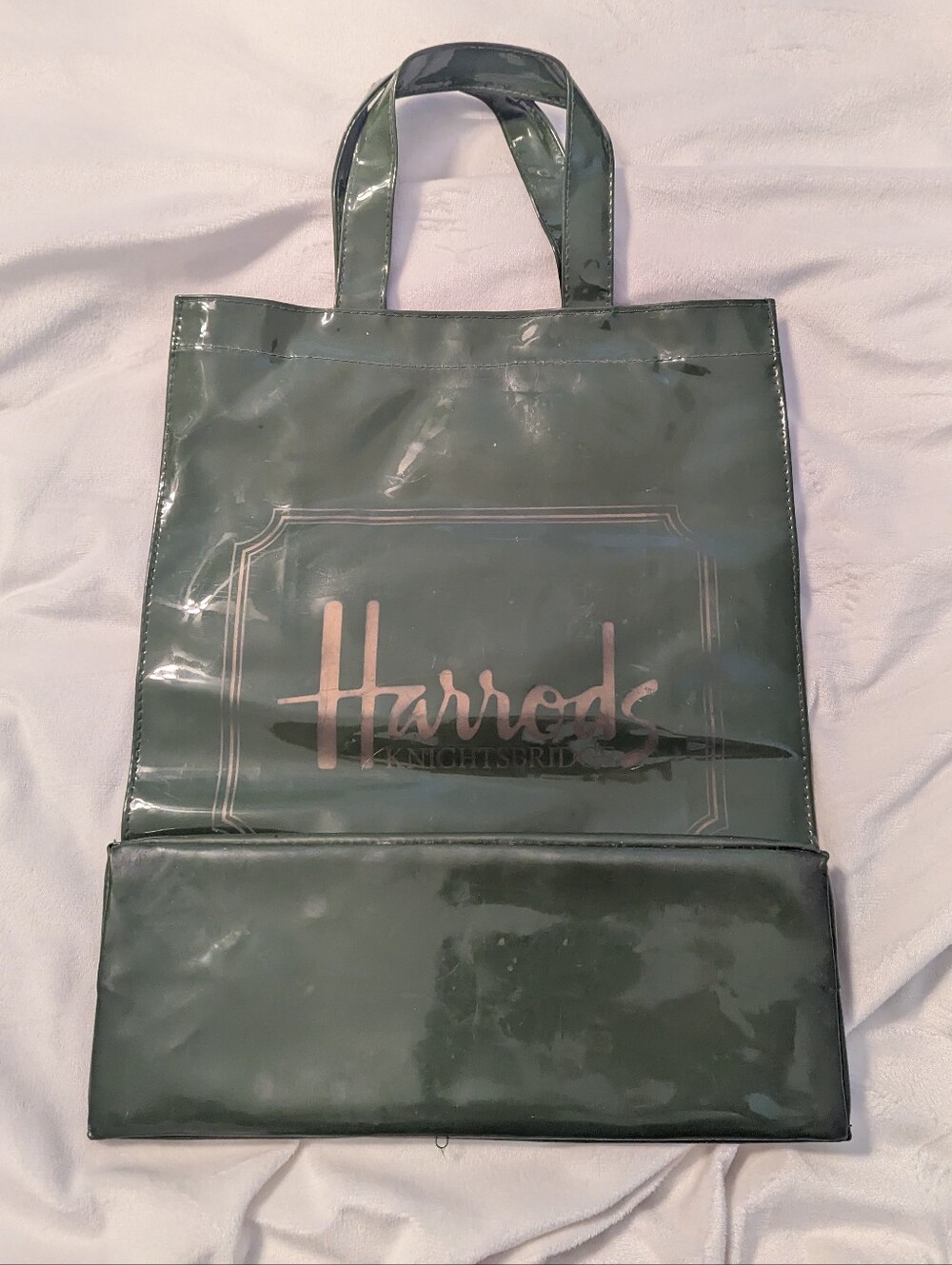 Harrods Knightsbridge Olive Green Tote Bag Double Handle 13.25x10.5" London